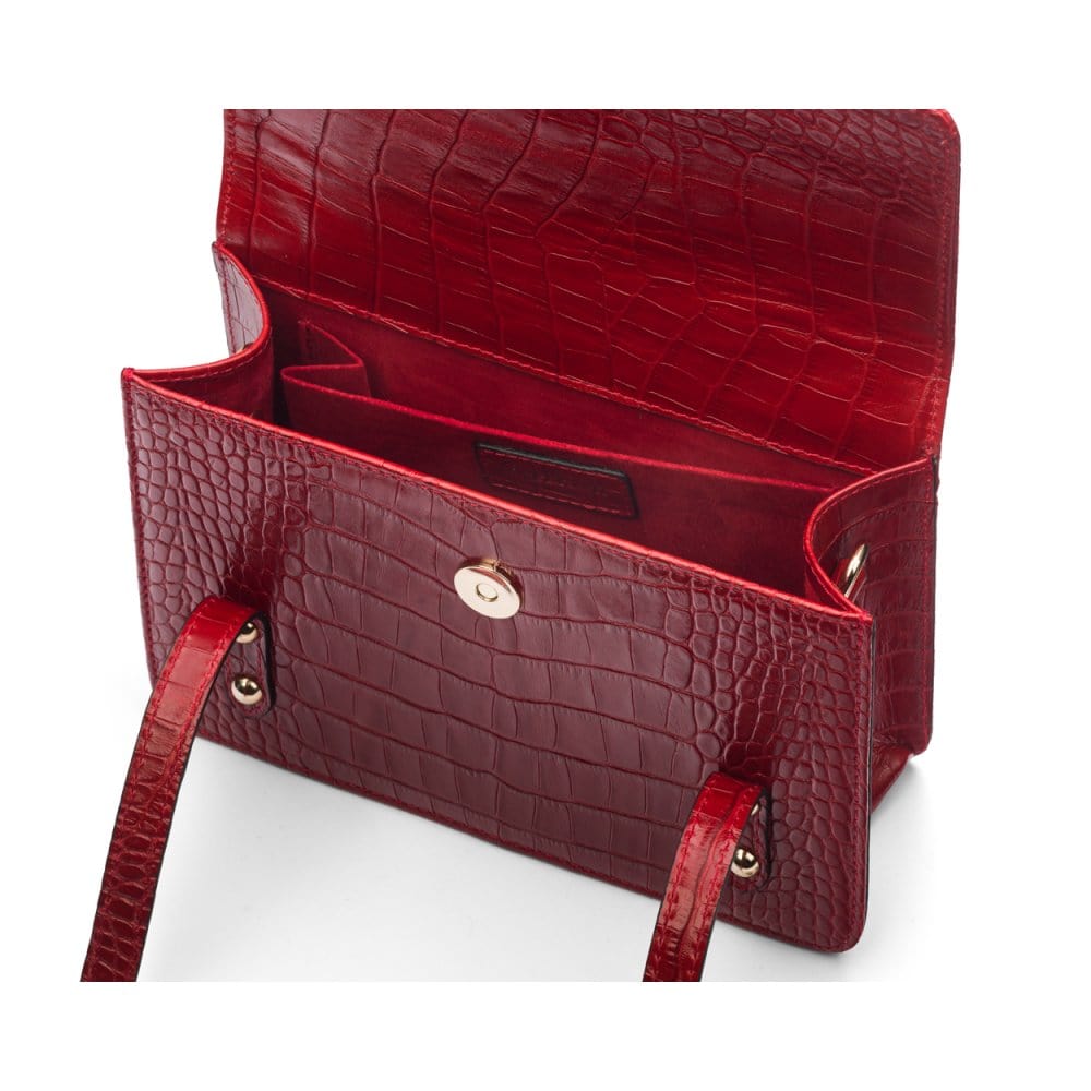 Mini top handle Harmony music bag, red croc, inside view