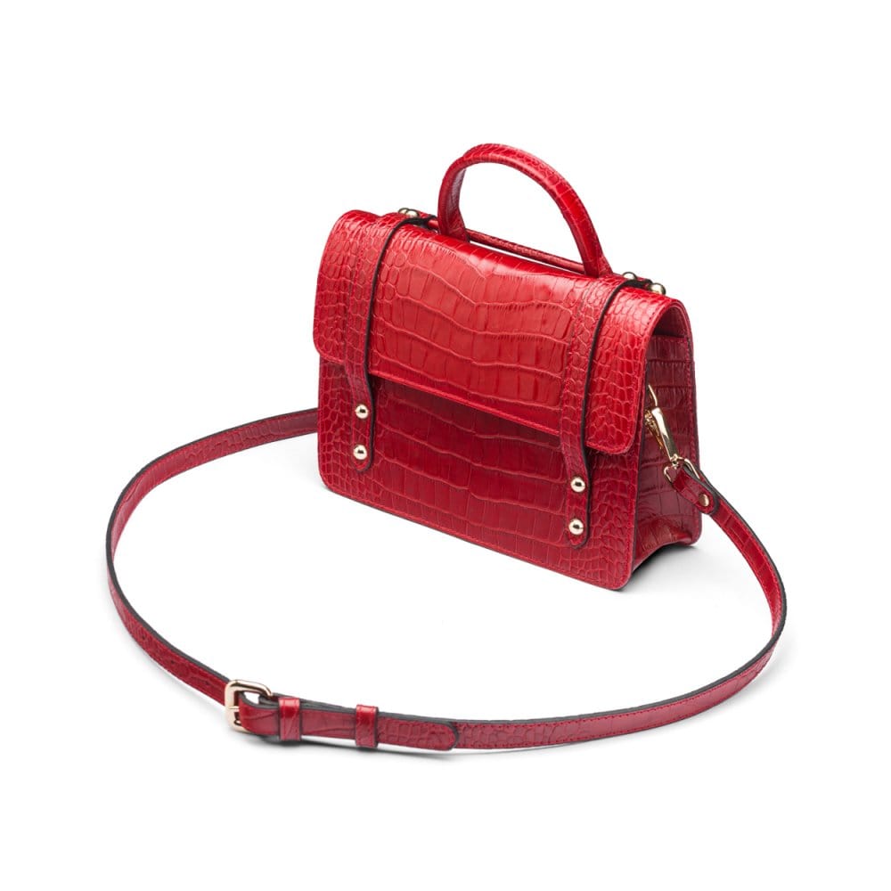 Mini top handle Harmony music bag, red croc, side view
