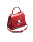 Mini Burnett small top handle bag, red croc, side view