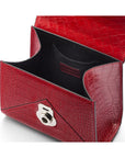 Mini Burnett small top handle bag, red croc, inside view