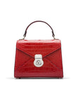 Mini Burnett small top handle bag, red croc, front view