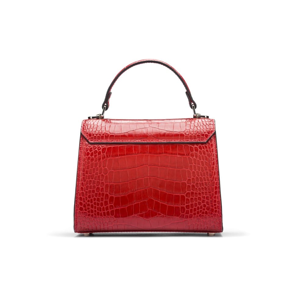 Mini Burnett small top handle bag, red croc, back view