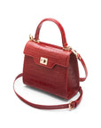 Mini leather Morgan Bag, top handle bag, red croc, side view