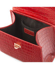 Mini leather Morgan Bag, top handle bag, red croc, inside