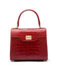 Mini leather Morgan Bag, top handle bag, red croc, front