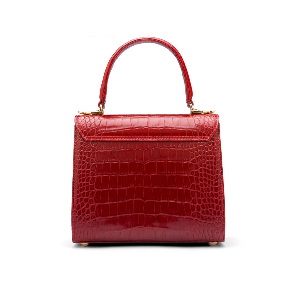 Mini leather Morgan Bag, top handle bag, red croc, back view