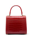 Mini leather Morgan Bag, top handle bag, red croc, back view