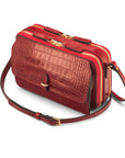 Compact crossbody bag, red croc, side