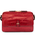 Compact crossbody bag, red croc, front