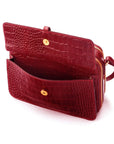 Compact crossbody bag, red croc, front pocket