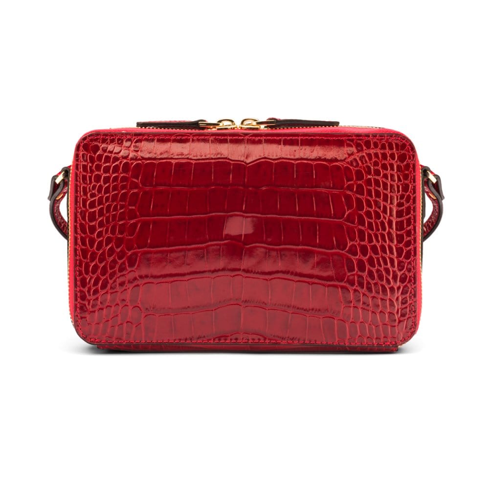 Compact crossbody bag, red croc, back