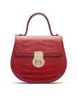 Leather rounded bottom top handle bag, red croc, front