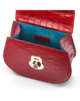 Leather rounded bottom top handle bag, red croc, inside