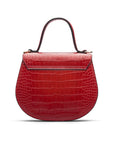 Leather rounded bottom top handle bag, red croc, back