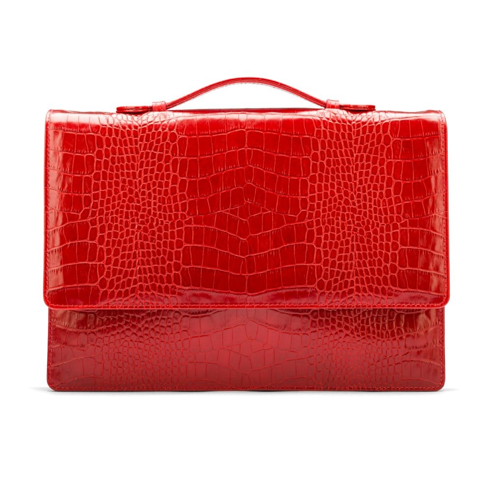 Small leather briefcase, red croc, front