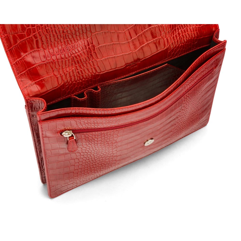 Small leather briefcase, red croc, inside