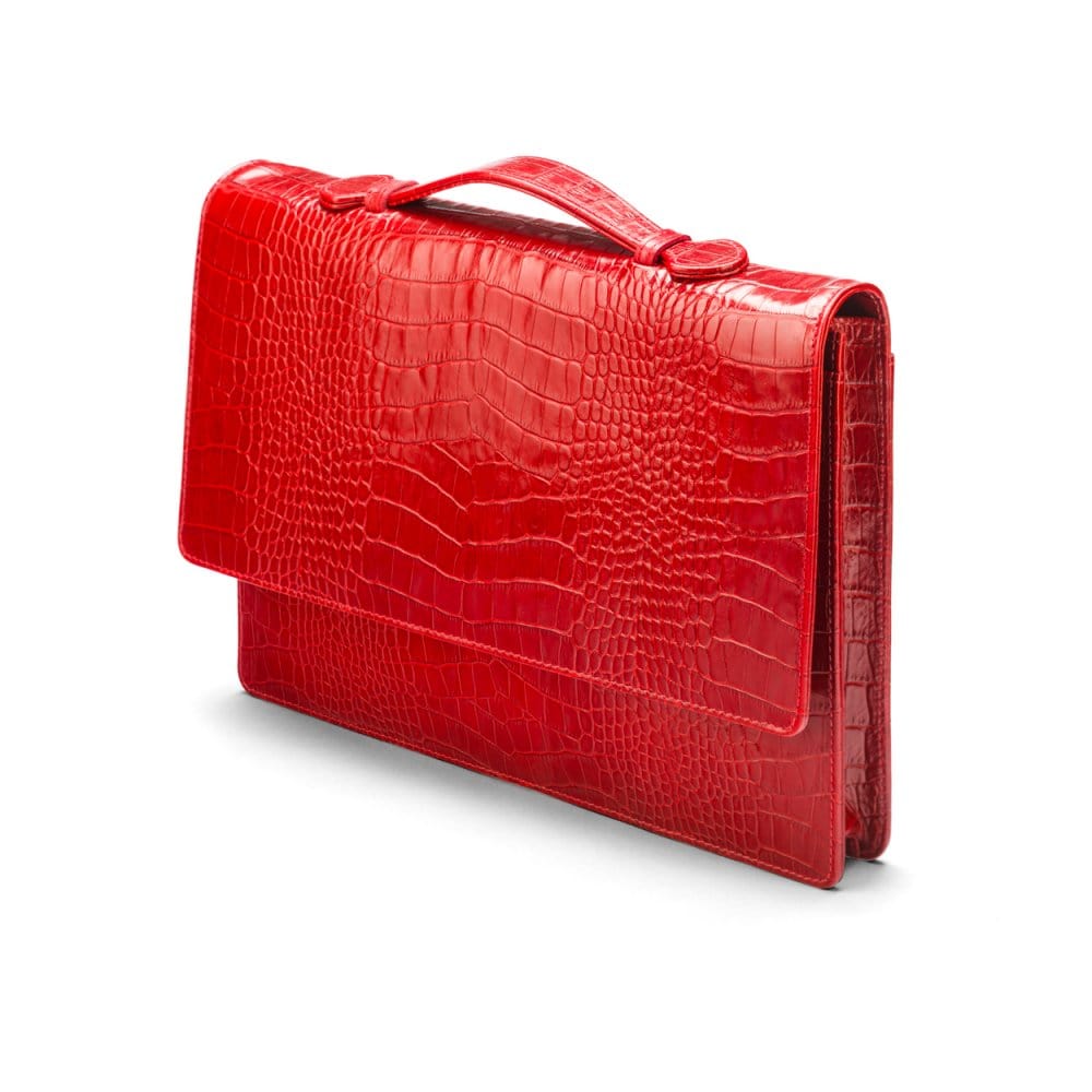 Small leather briefcase, red croc, side
