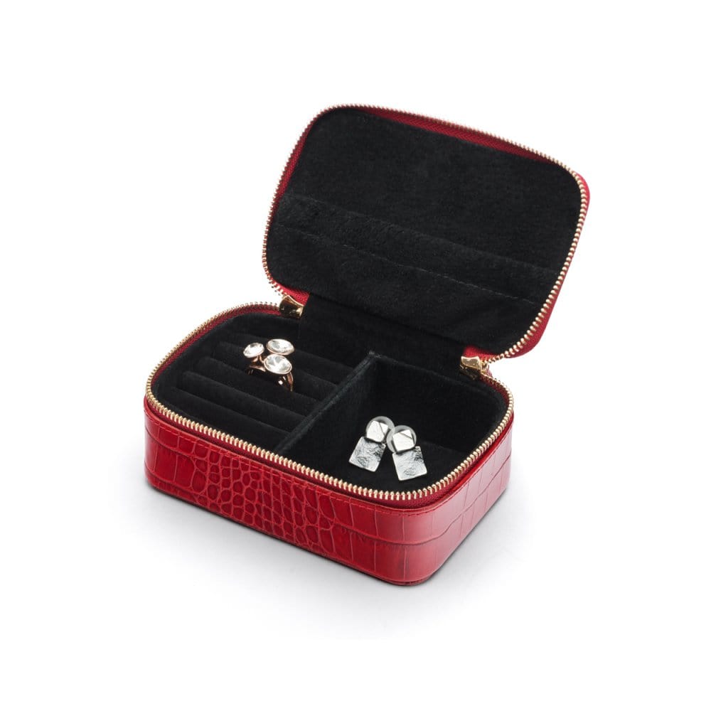 Zip around jewellery case, red croc, inside