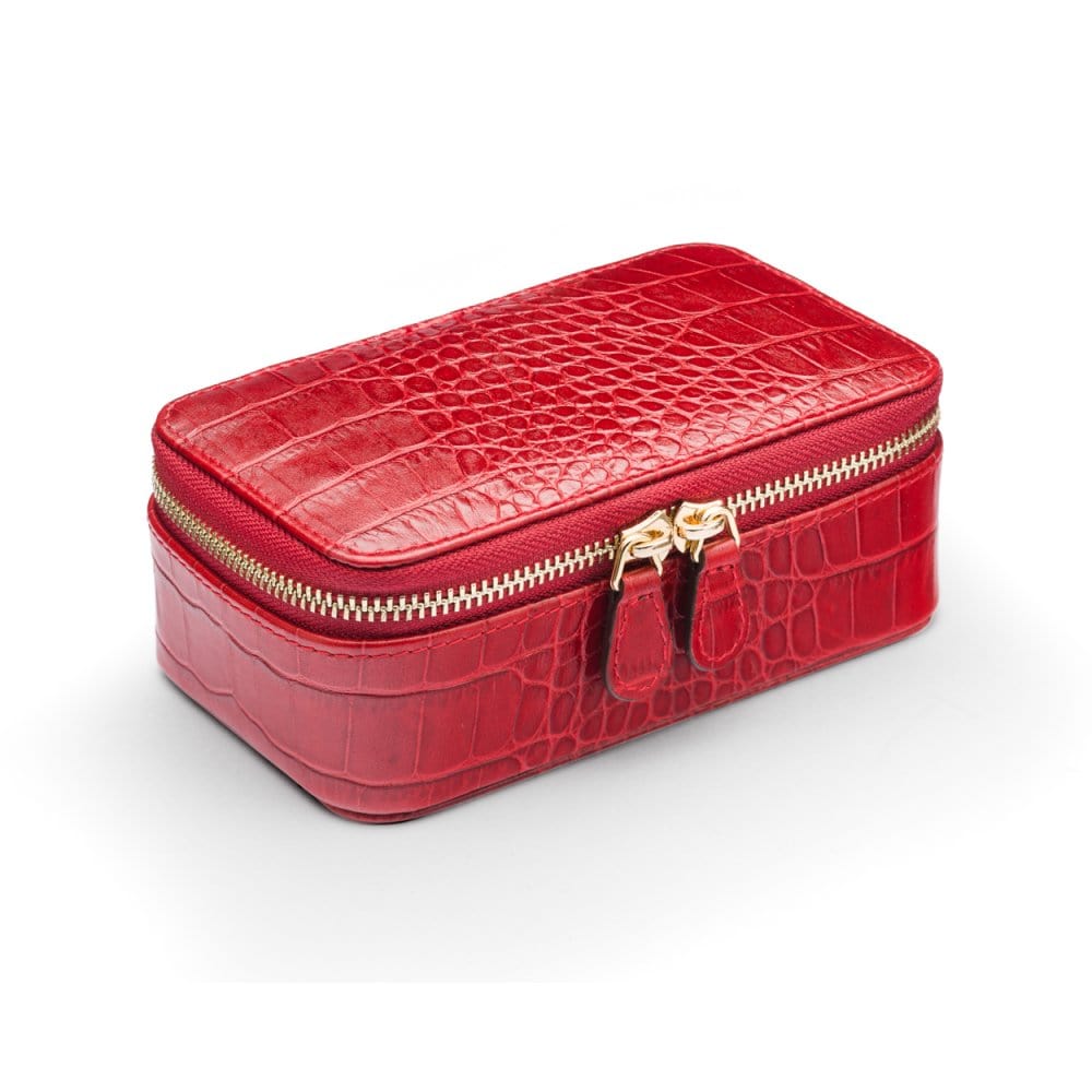 Zip around jewellery case, red croc, front