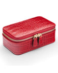 Zip around jewellery case, red croc, front