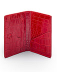 Leather card holder with RFID protection, red croc, open