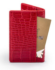 Leather card holder with RFID protection, red croc, back