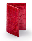 Leather card holder with RFID protection, red croc, front