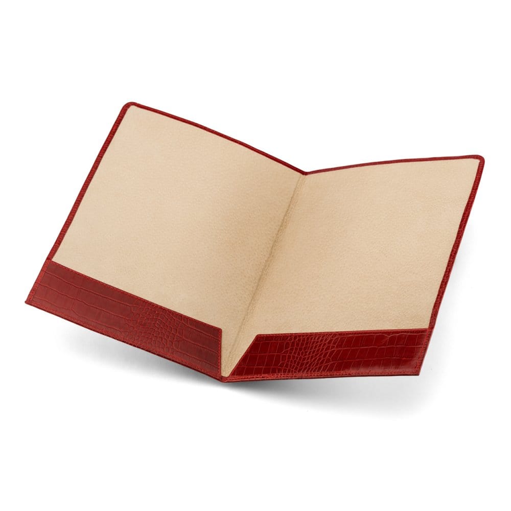 Simple leather document folder, red croc, inside