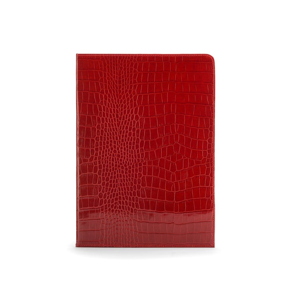 Simple leather document folder, red croc, front