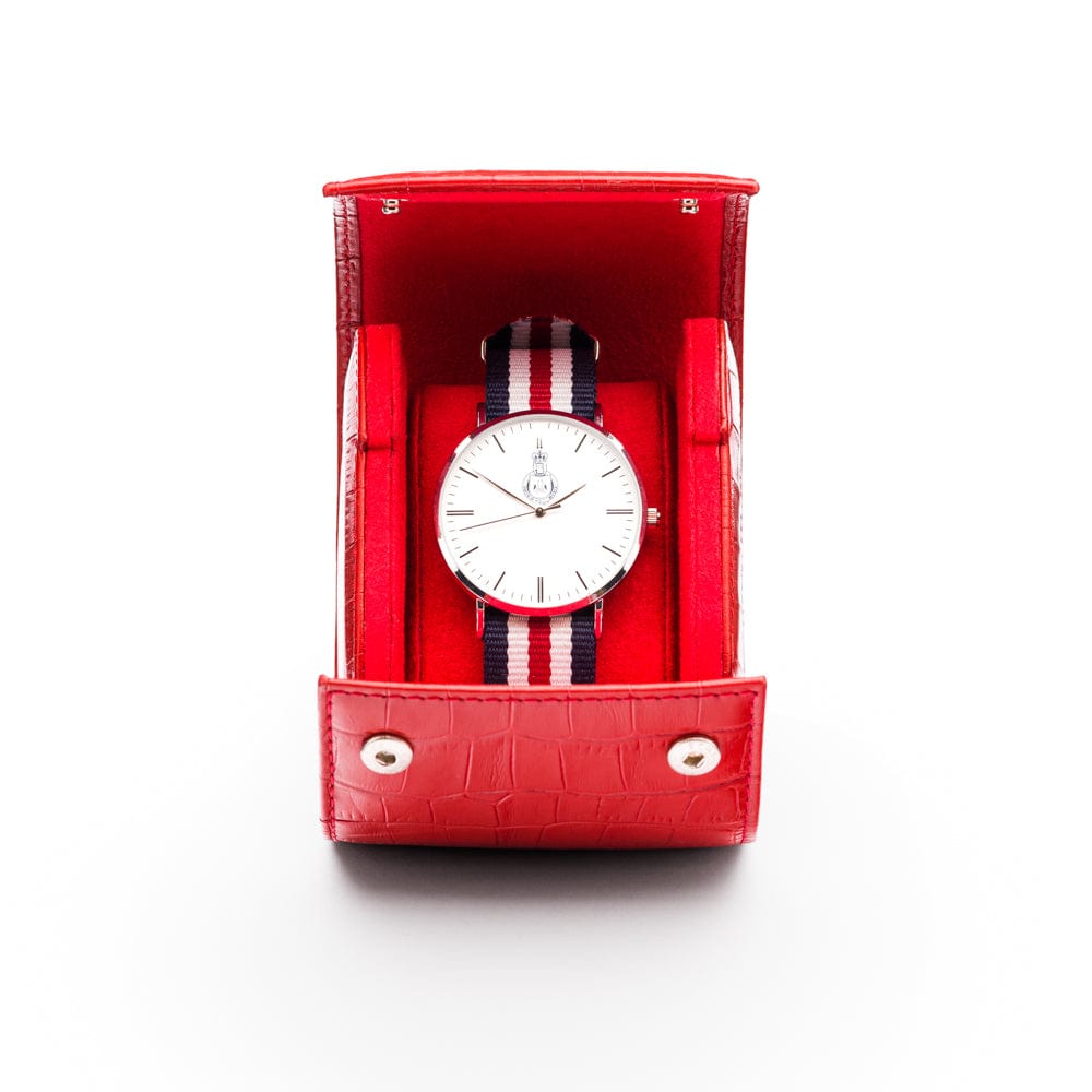 Single watch roll, red croc, inside