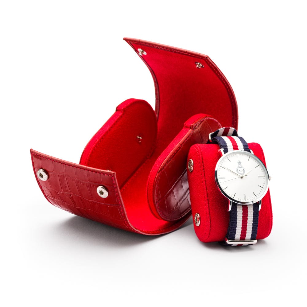 Single watch roll, red croc