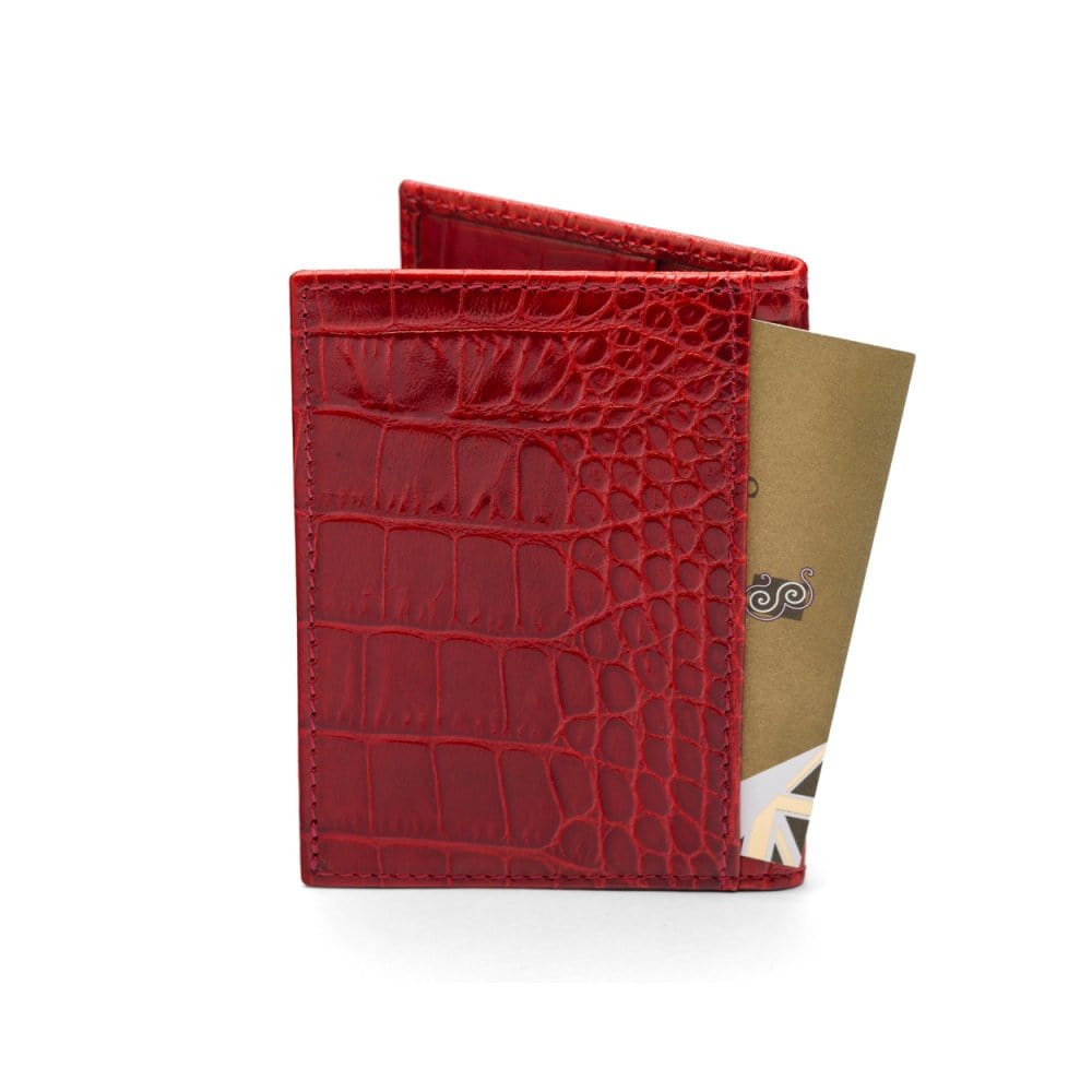 RFID leather credit card holder, red croc, back