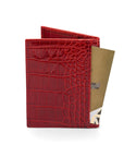 RFID leather credit card holder, red croc, back