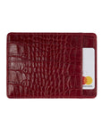 Flat leather credit card holder, red croc, front