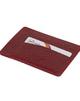 Flat leather credit card holder, red croc, back