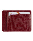 Flat leather credit card holder, red croc, back view