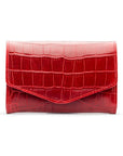 Small leather concertina purse, red croc, front