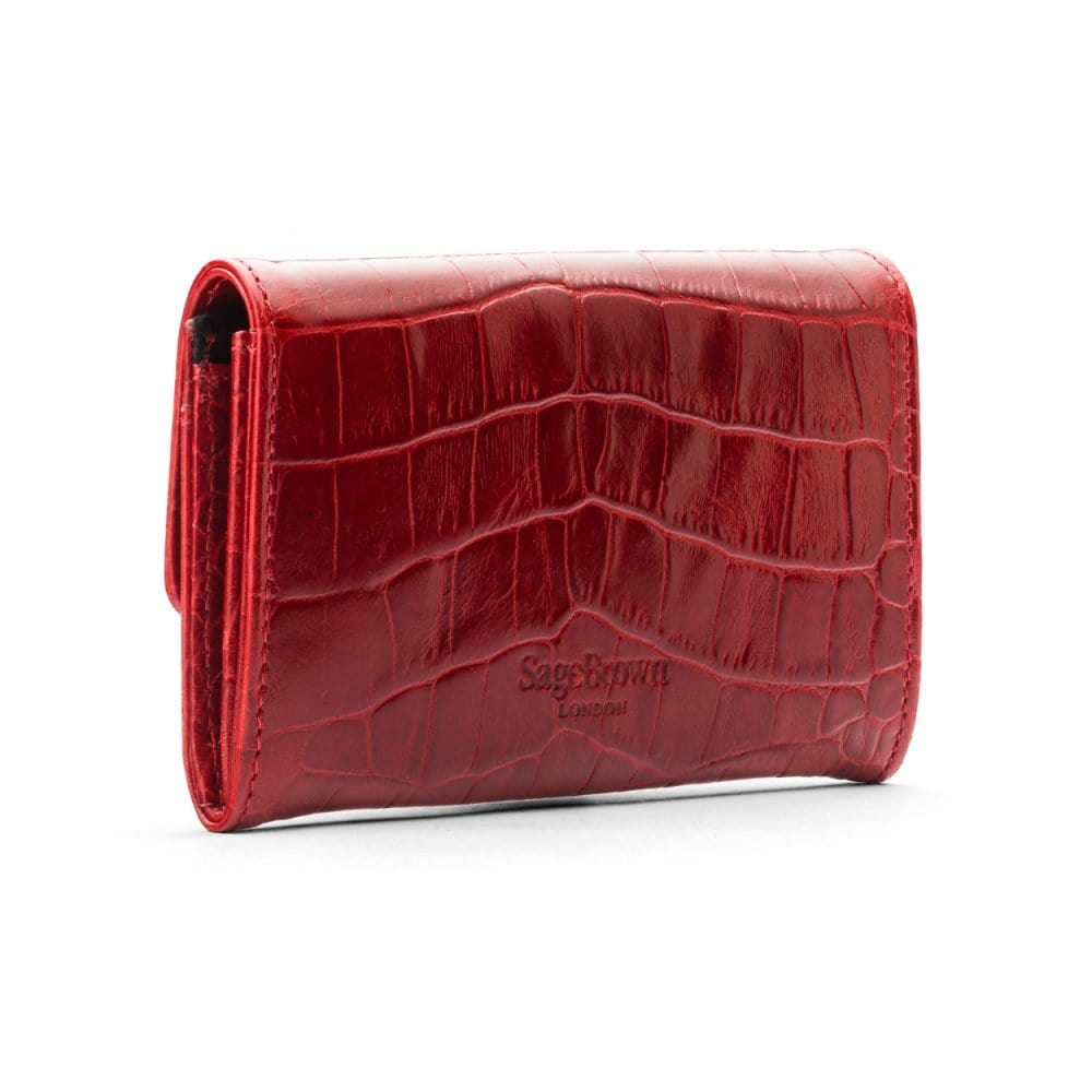 Small leather concertina purse, red croc, back