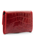 Small leather concertina purse, red croc, back