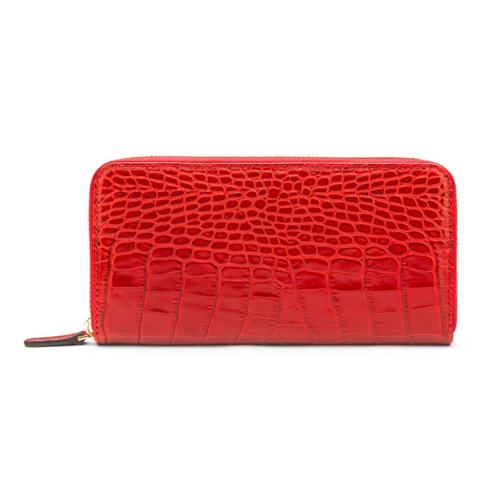Tall leather zip around accordion purse, red croc