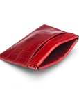 Leather squeeze spring coin purse, red croc, open