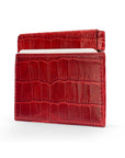 Leather squeeze spring coin purse, red croc, side