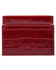 Leather squeeze spring coin purse, red croc, back