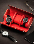 Triple watch roll, red croc, lifestyle