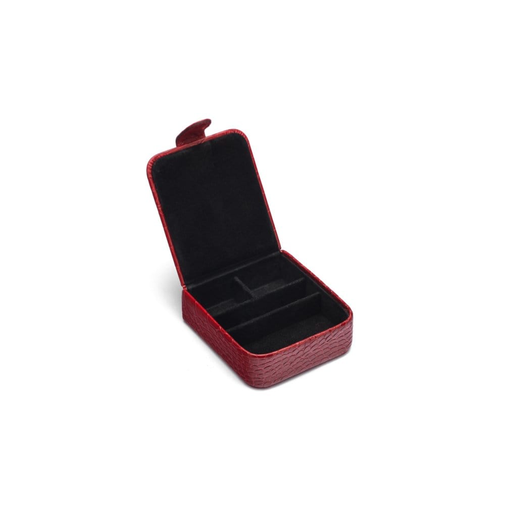 Leather accessory box, red croc, inside