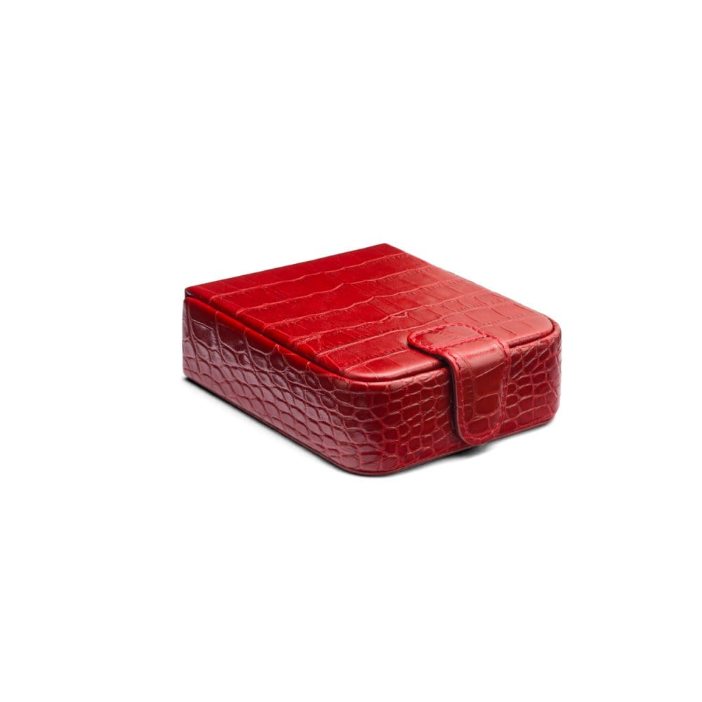 Leather accessory box, red croc, front