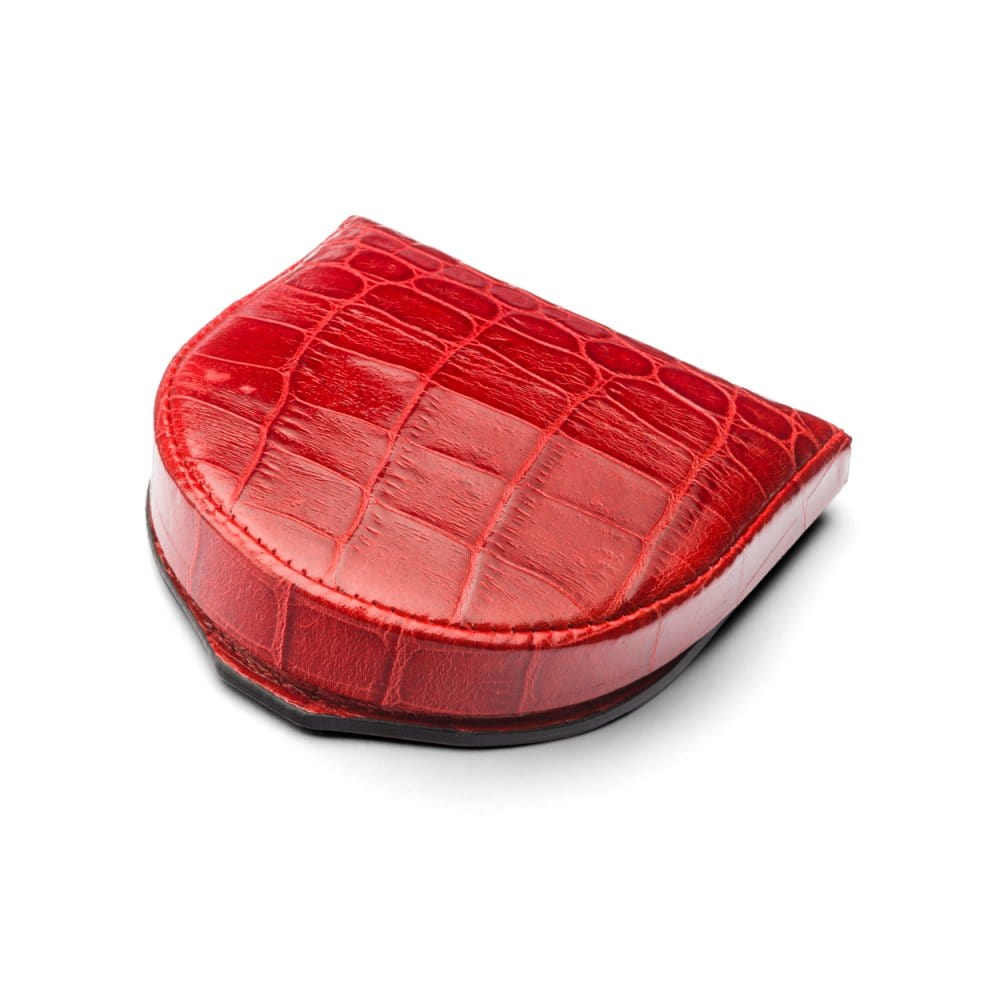 Leather horseshoe coin purse, red croc, front