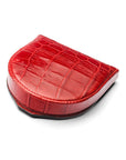 Leather horseshoe coin purse, red croc, front