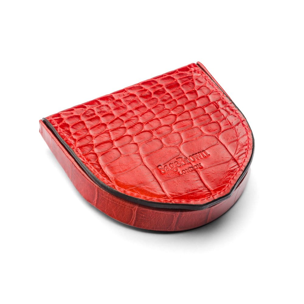 Leather horseshoe coin purse, red croc, base