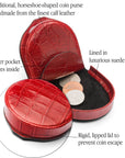 Leather horseshoe coin purse, red croc, features